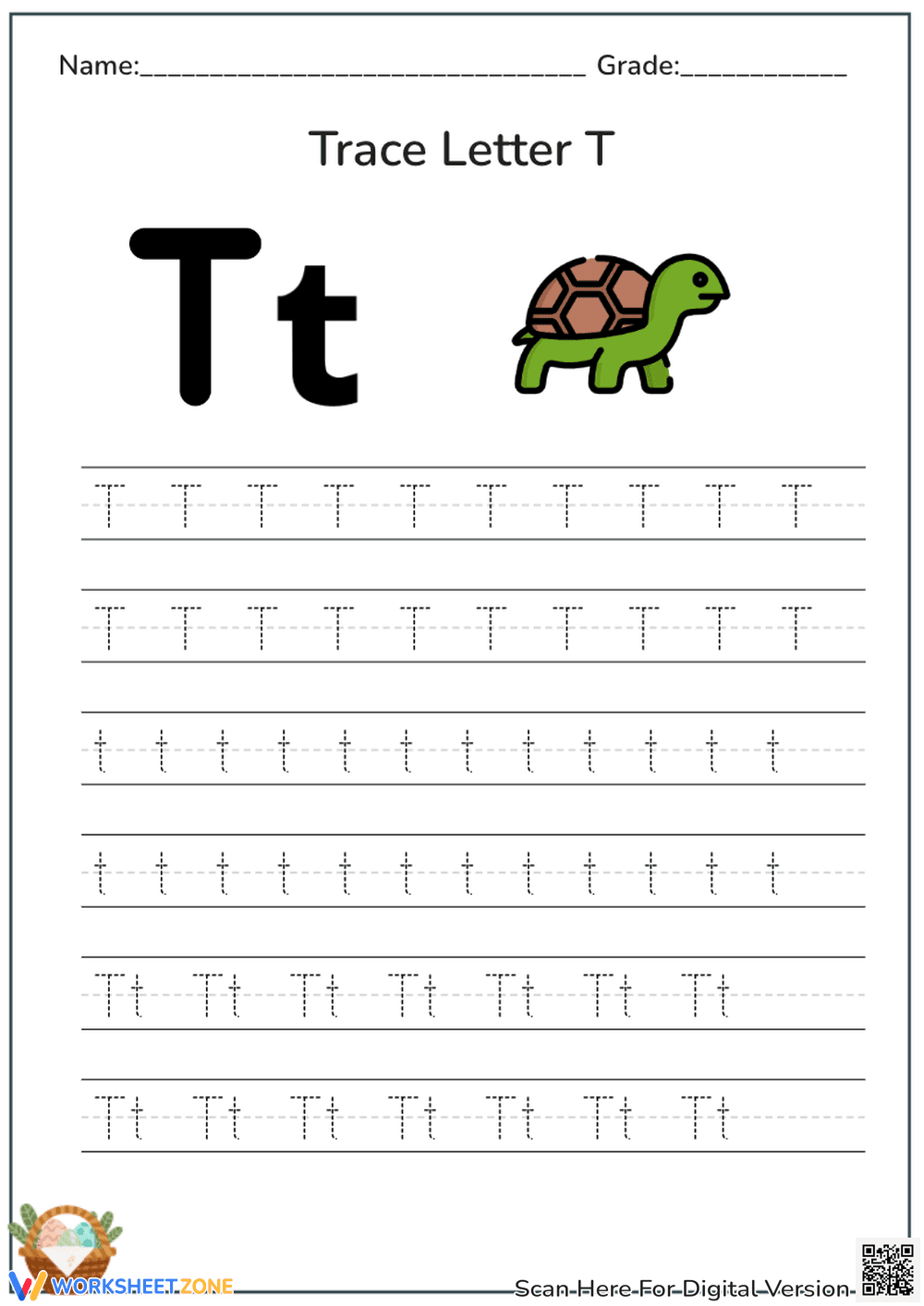 Letter T Tracing Worksheet | Essential Grade K Ready - Page 1