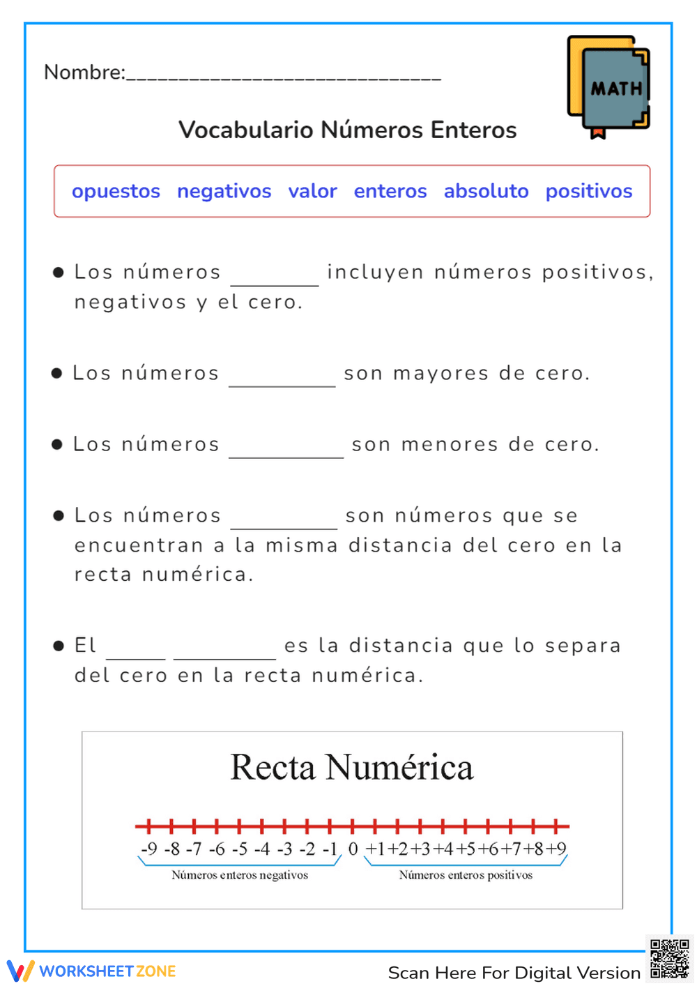 Integers Vocabulary Worksheet | Grade 6 Math Ready - Page 1