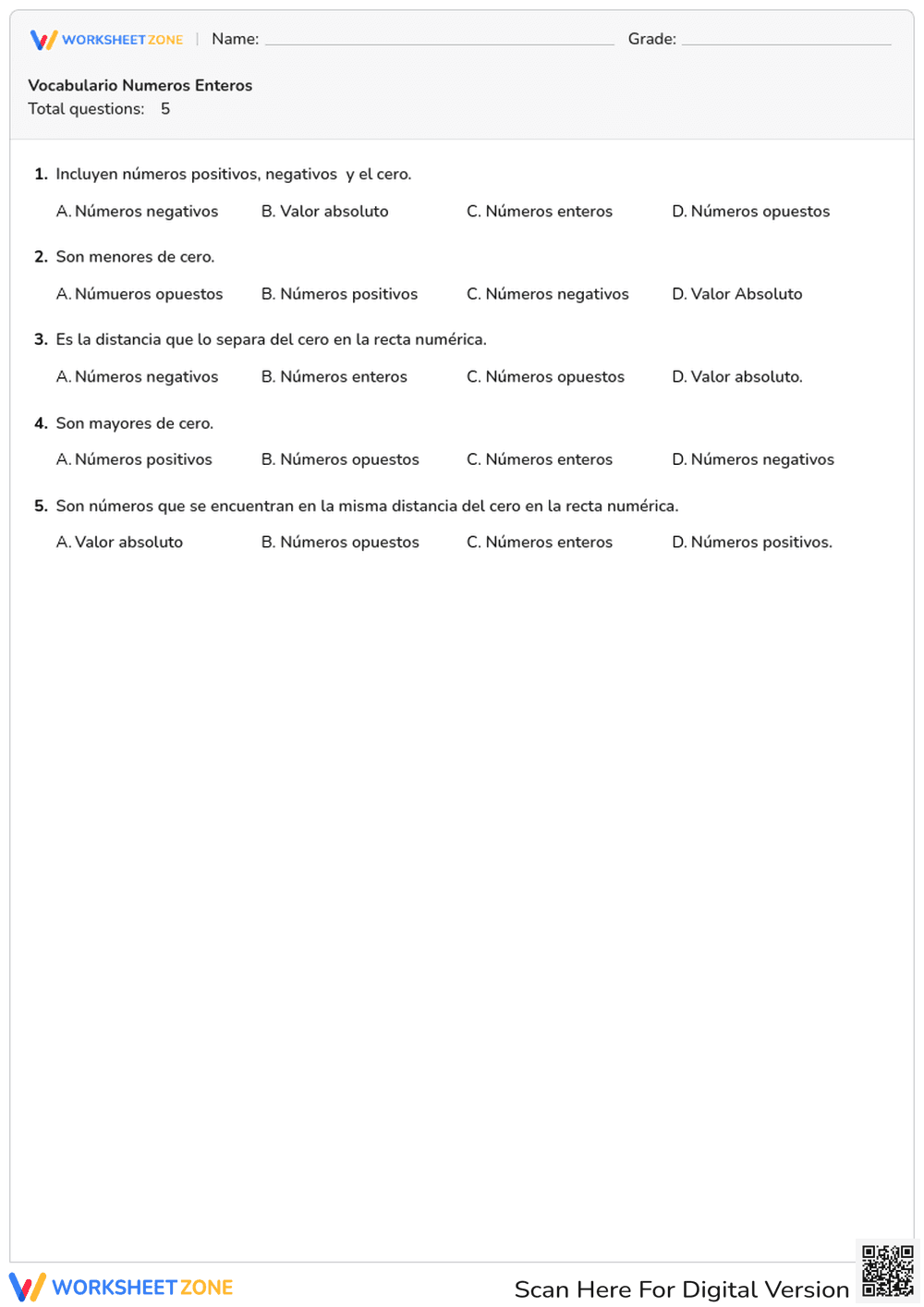 Vocabulario Numeros Enteros - Page 1
