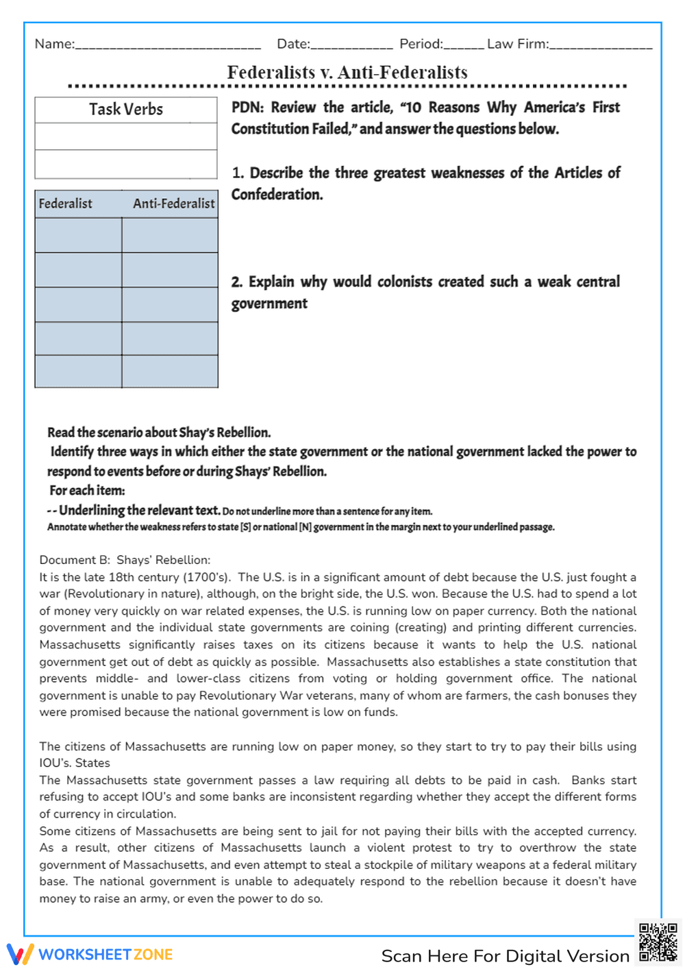 Essential CCSS RH.11-12.9: Federalists vs Anti-Federalists - Page 1