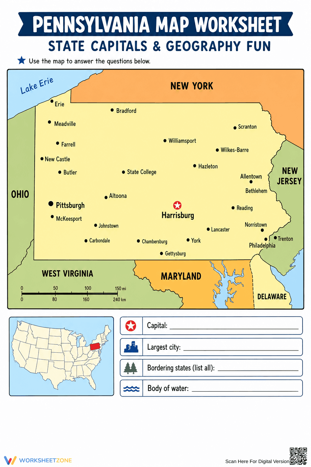 Pennsylvania Map Worksheet | Grade 2 Essential Geography - Page 1