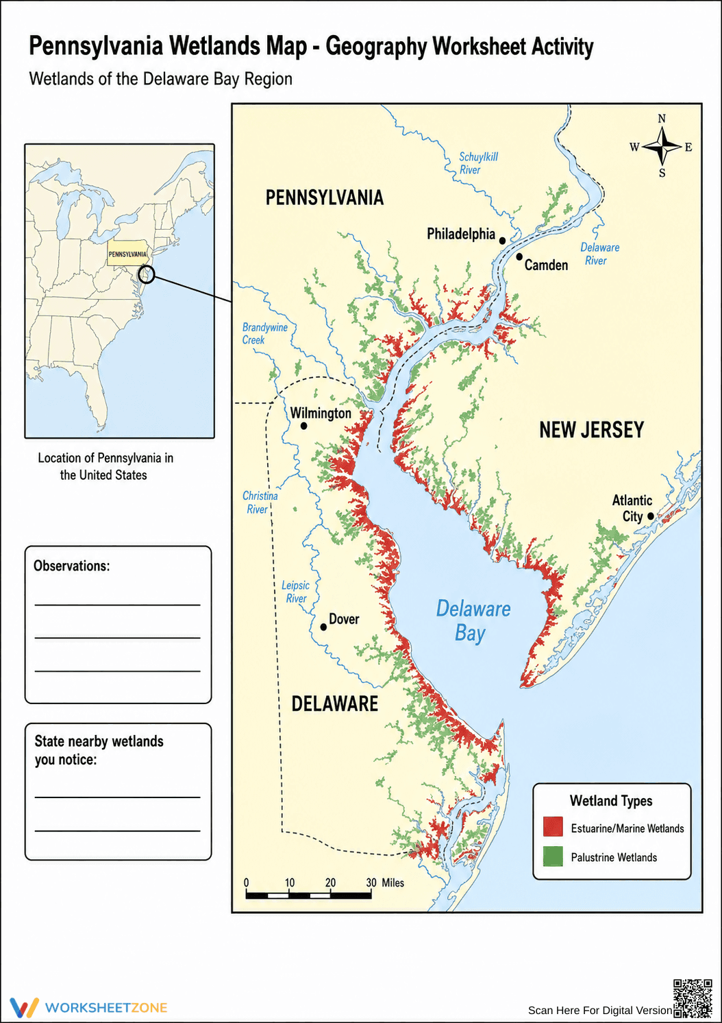 Grade 2 Wetlands Map — Printable Geography Worksheet - Page 1