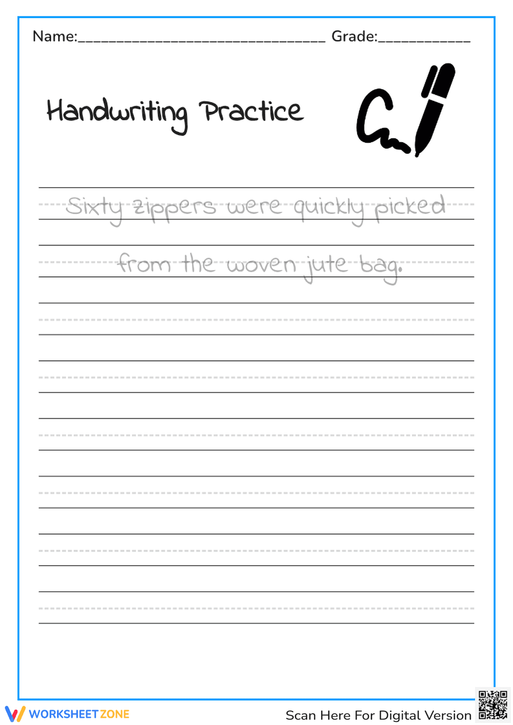 Cursive Sentence Practice | Grade 3 Printable Worksheet - Page 1
