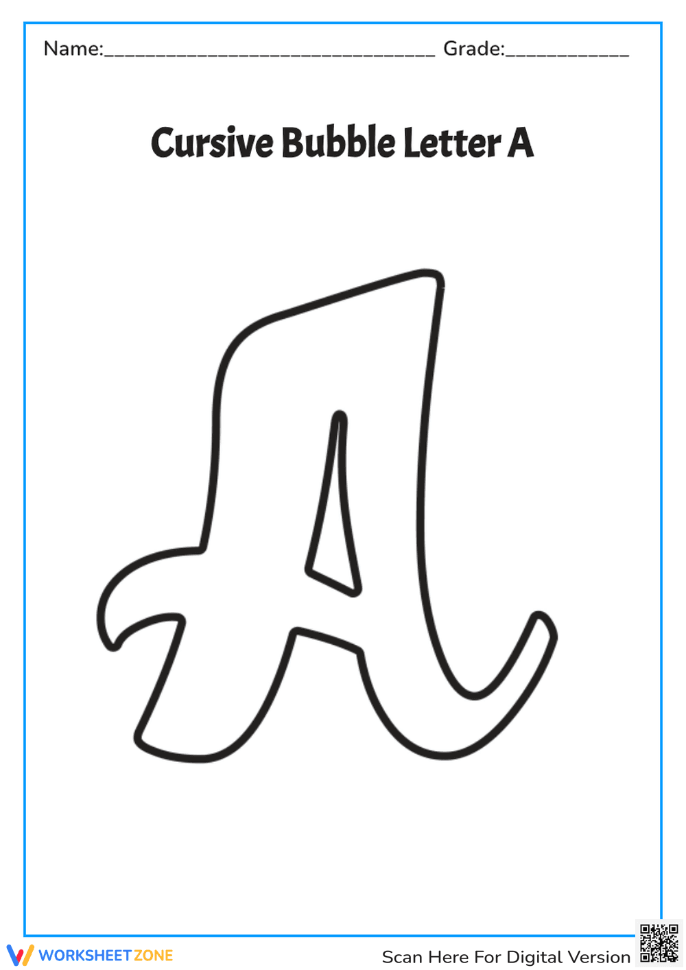 Cursive Bubble Letter A - Handwriting & Coloring Practice! - Page 1