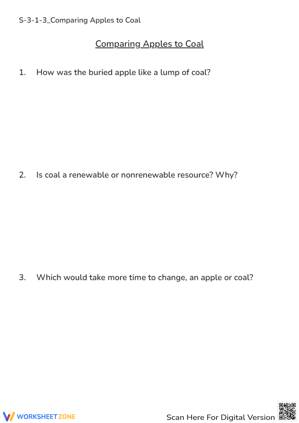 Understanding Comparisons: Apples vs. Coal Worksheet - Page 1
