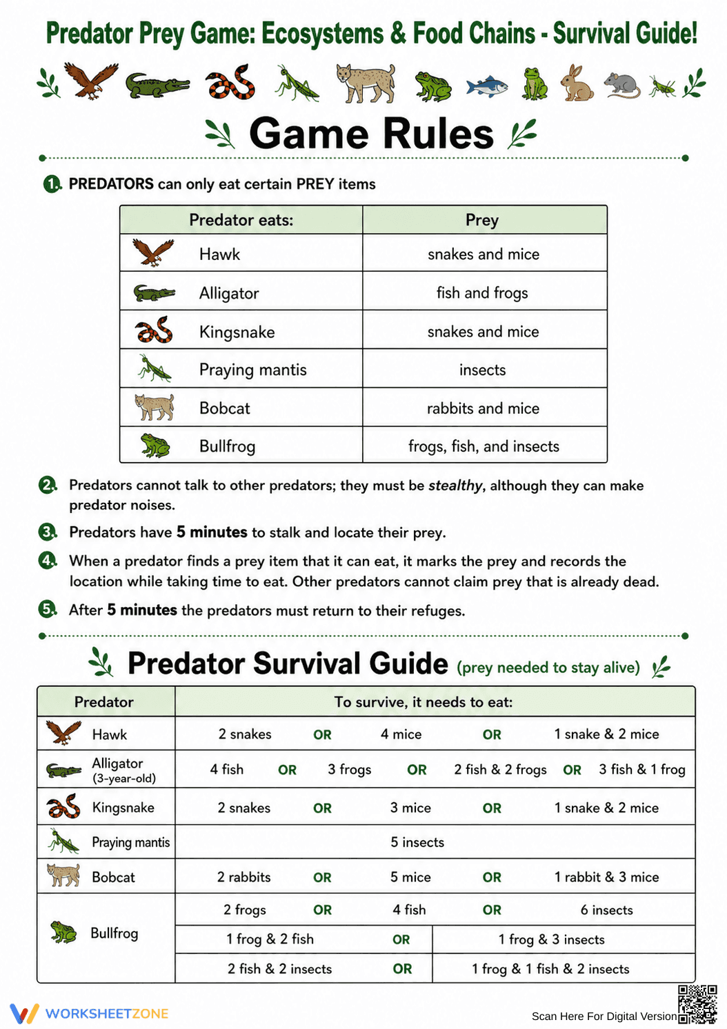 Predator Prey Game Worksheet | Grade 3 Essential Science - Page 1