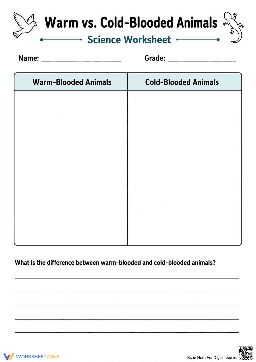 Grade 3 Animal Classification — Printable Science Worksheet - Page 1
