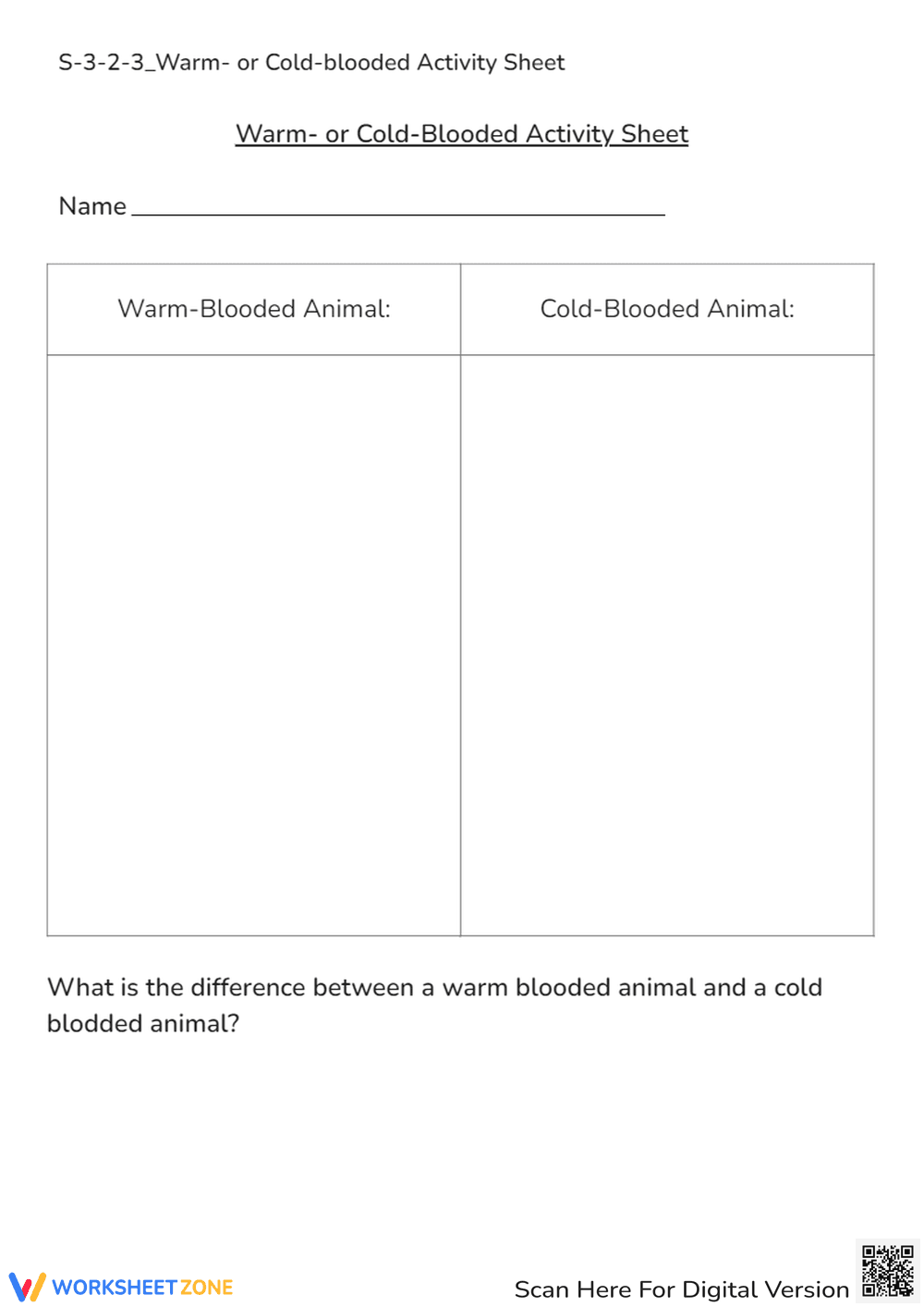 Warm vs. Cold-Blooded Animals: Science Worksheet for Kids! - Page 1