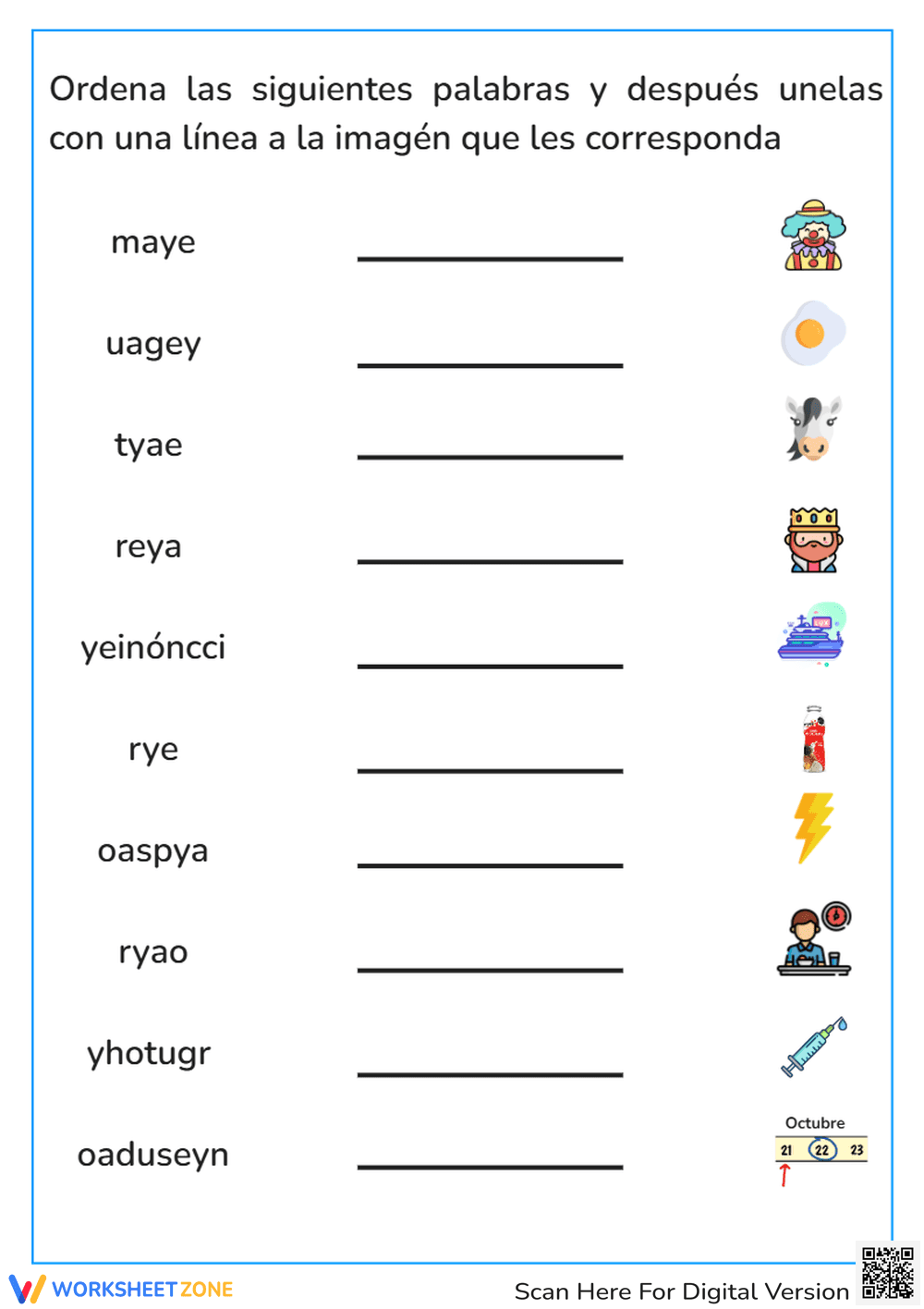 Spanish Letter Y Vocabulary Worksheet | Grade 2 Essential - Page 1