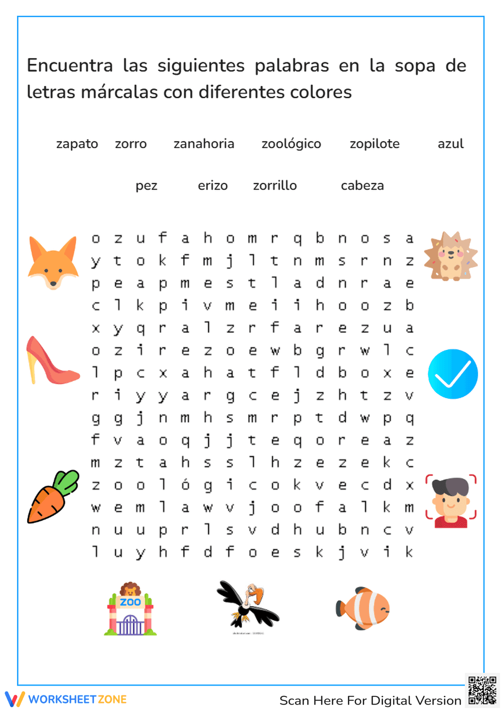 Spanish Vocabulario Z Word Search | Grade 2 Essential - Page 1