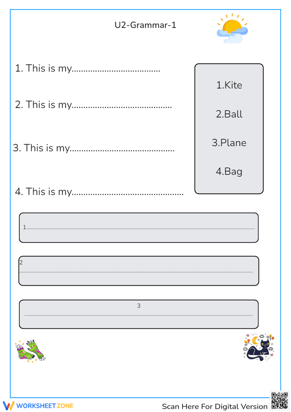 Kindergarten Grammar Worksheet | Essential Sentence Practice - Page 1