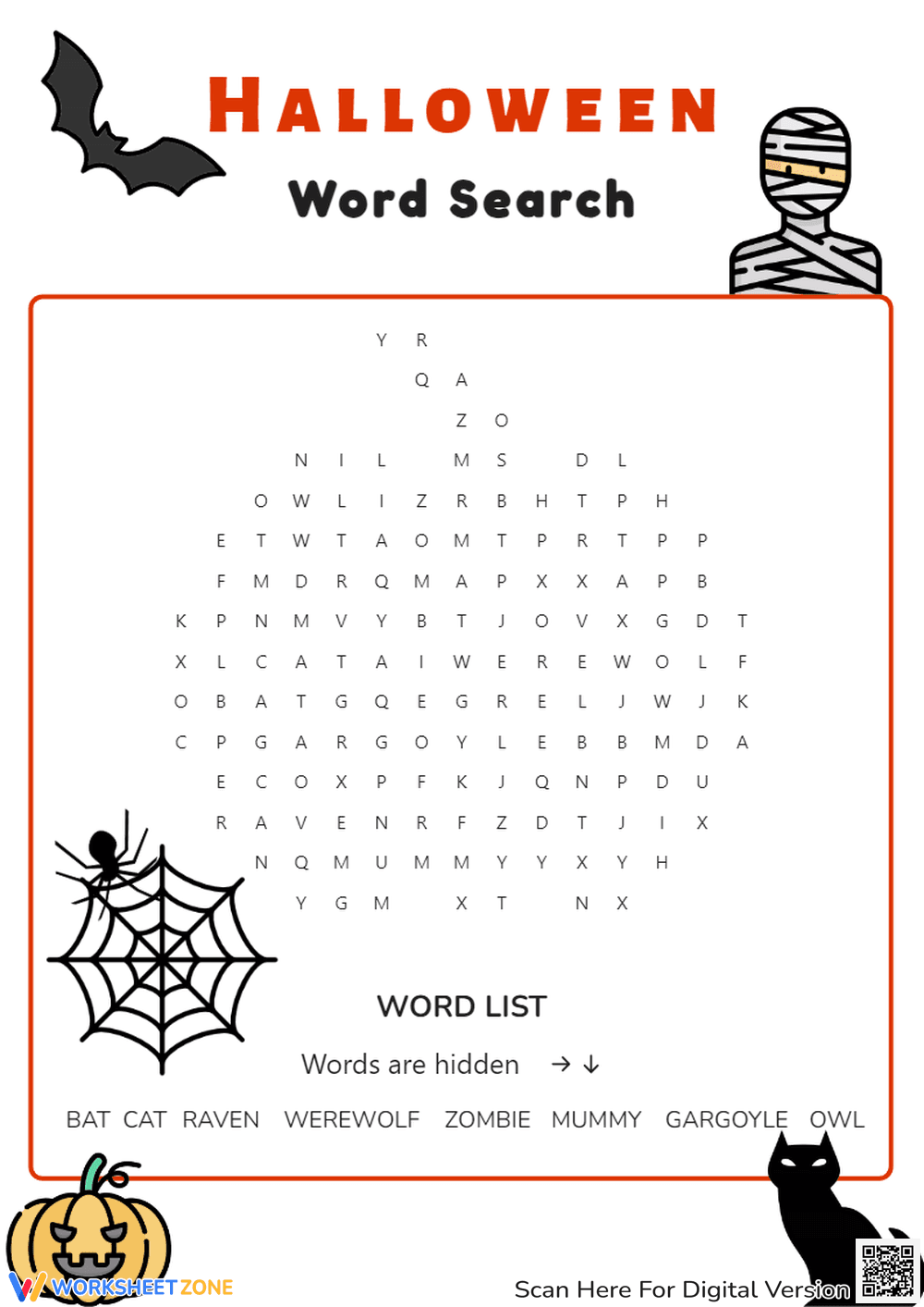 Eerie Night Creatures Word Search - Page 1
