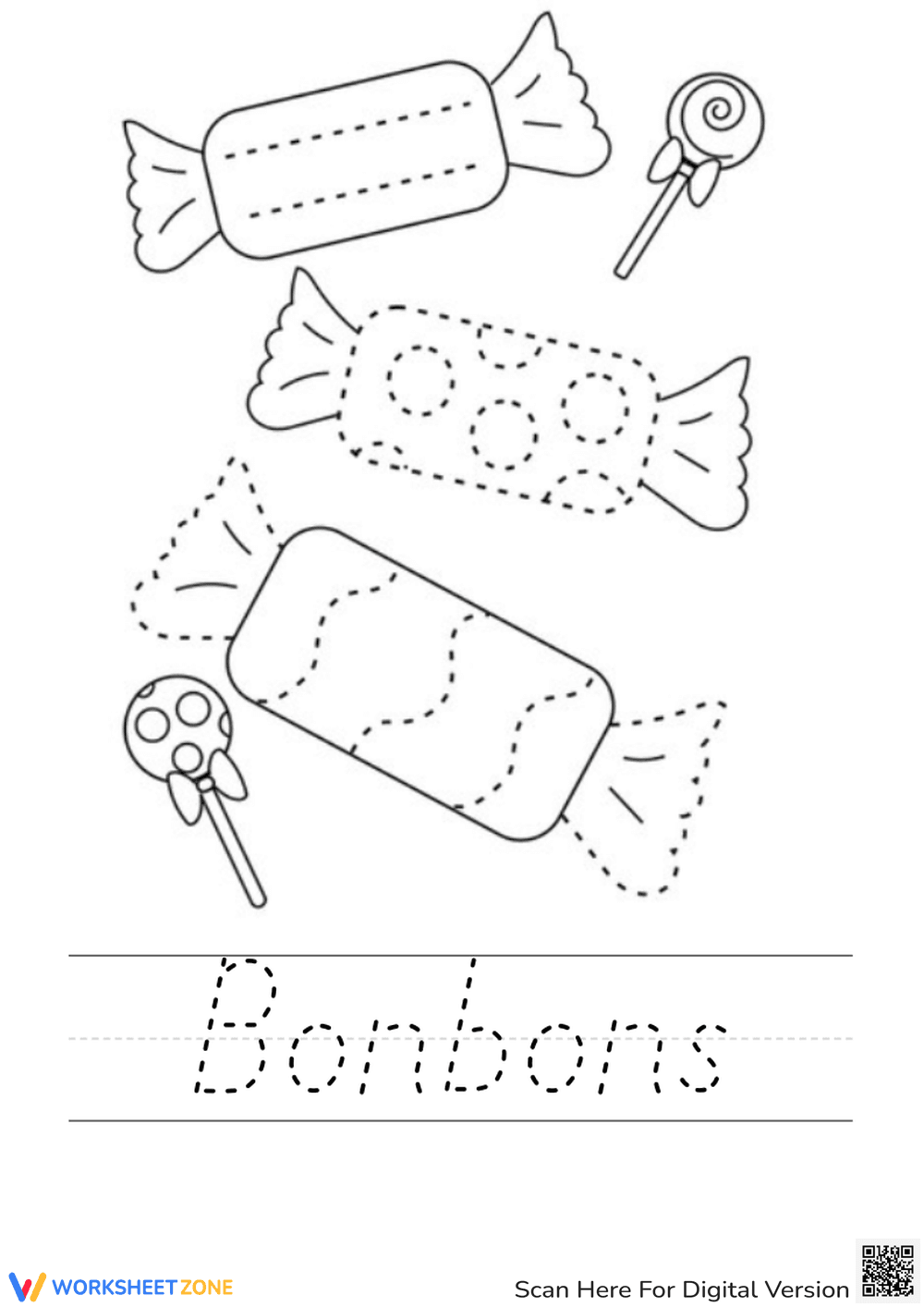 Candy Tracing Worksheet | Essential Kindergarten Handwriting - Page 1