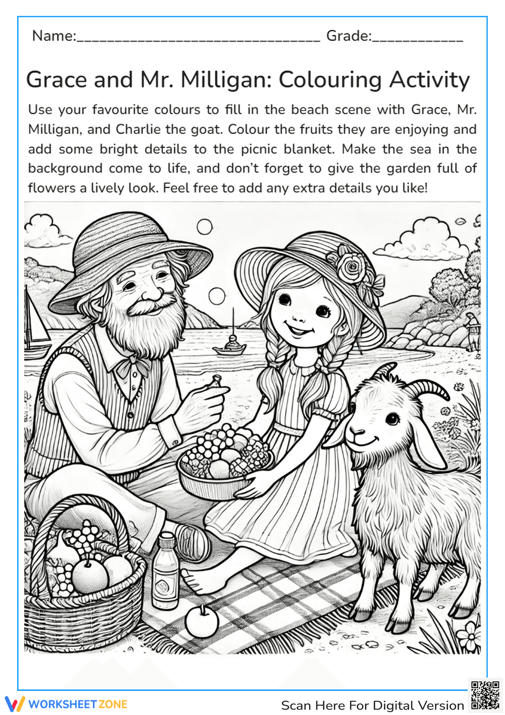 Grace and Mr. Milligan Coloring Activity | Essential Grade 1 - Page 1