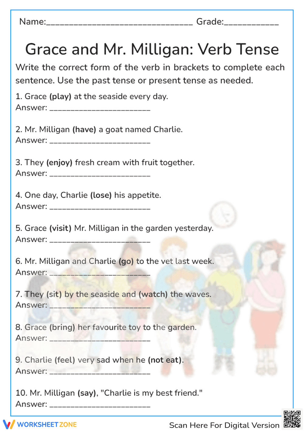 Grade 1 Verb Tense Worksheet | Essential Grammar Ready - Page 1