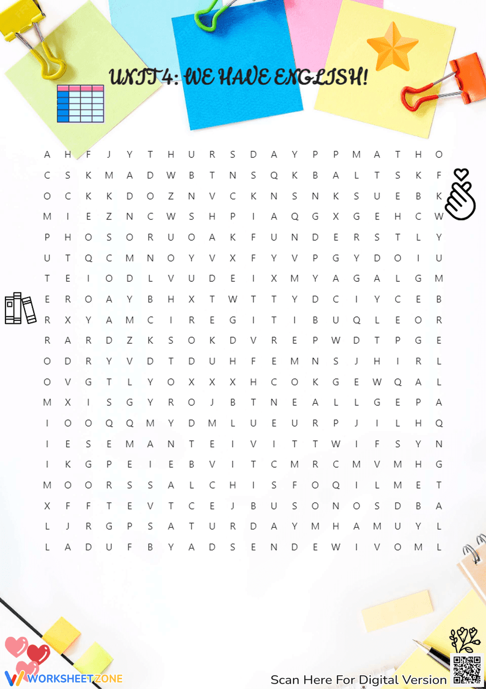 Grade 4 School Vocabulary — Printable No-Prep Worksheet - Page 1