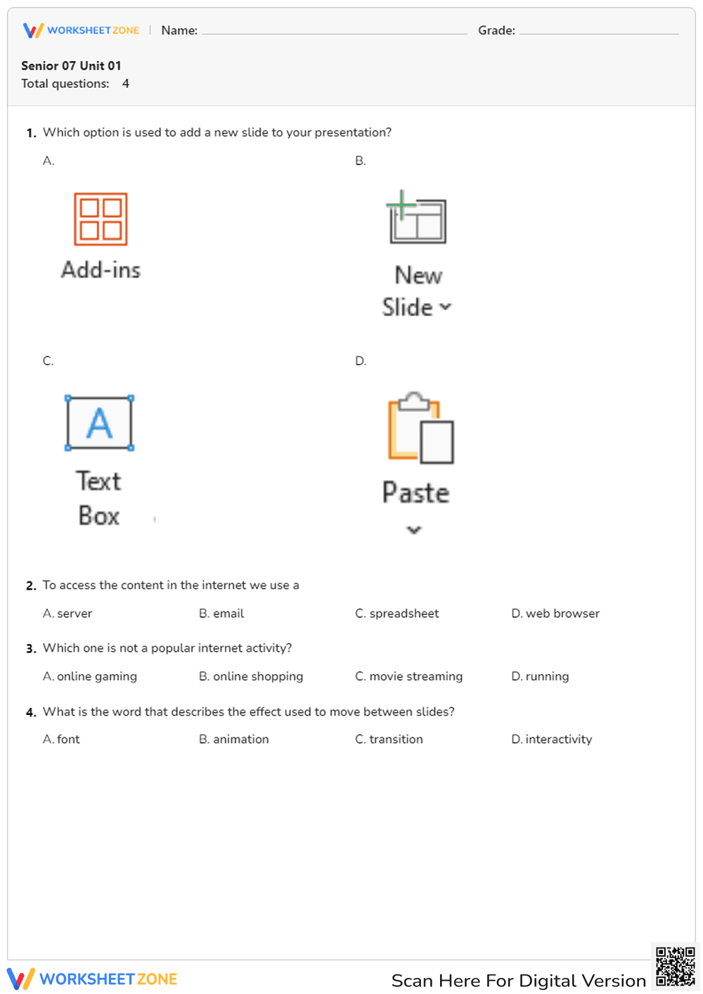 Digital Literacy Quiz | Grade 7 Essential Worksheet - Page 1