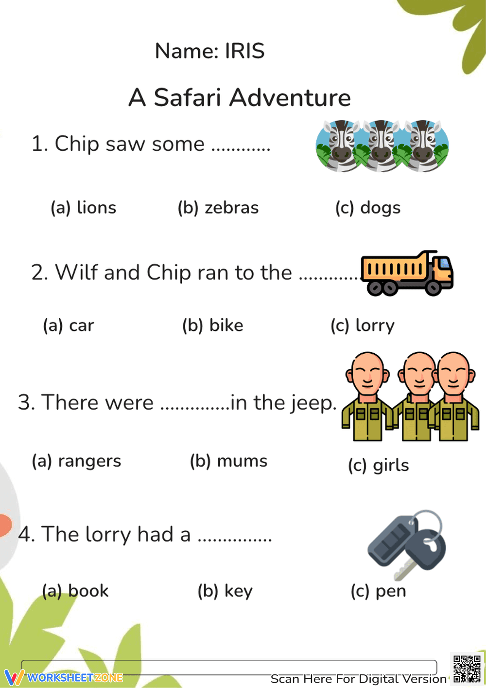Grade 1 Safari Vocabulary — Essential Printable Worksheet - Page 1