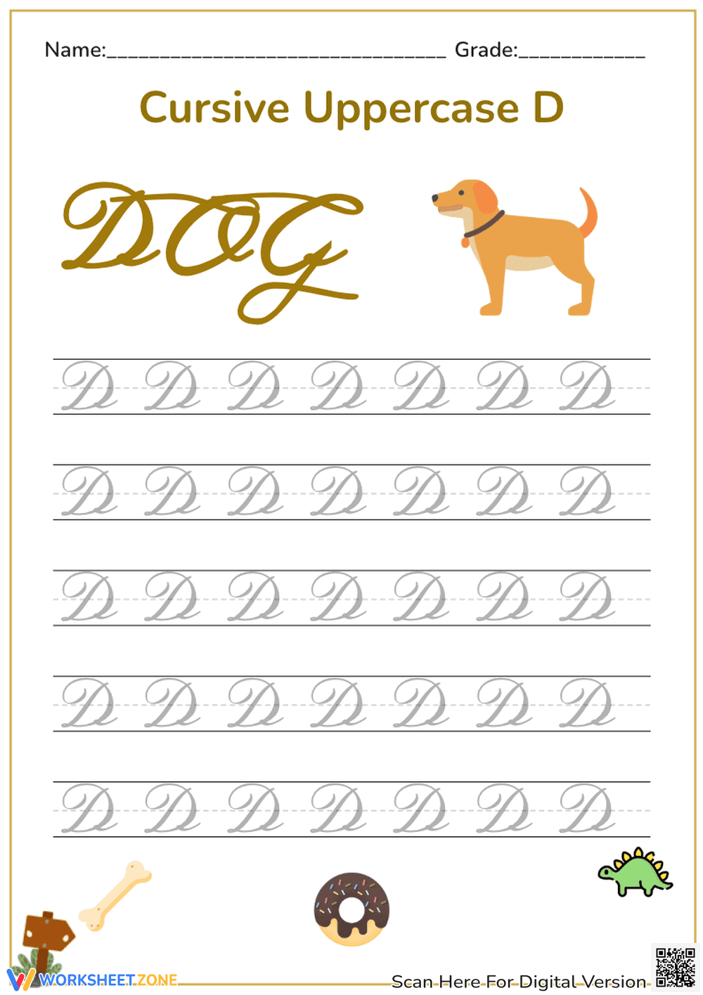 Cursive Uppercase D Worksheet | Essential Grade 2 Practice - Page 1
