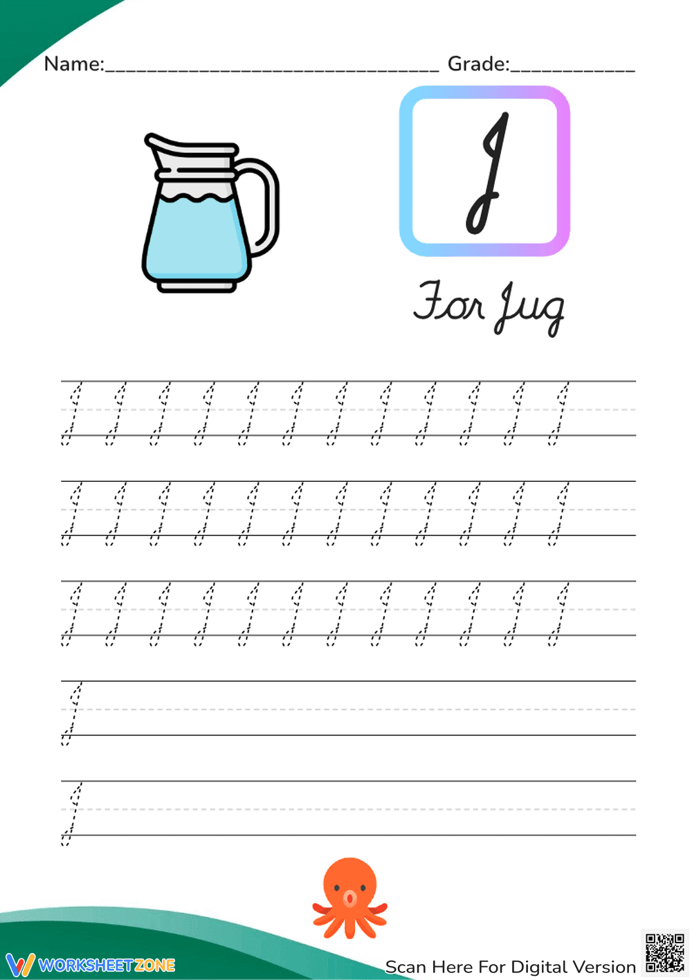 Essential Cursive J Practice | Grade 2-3 Printable - Page 1