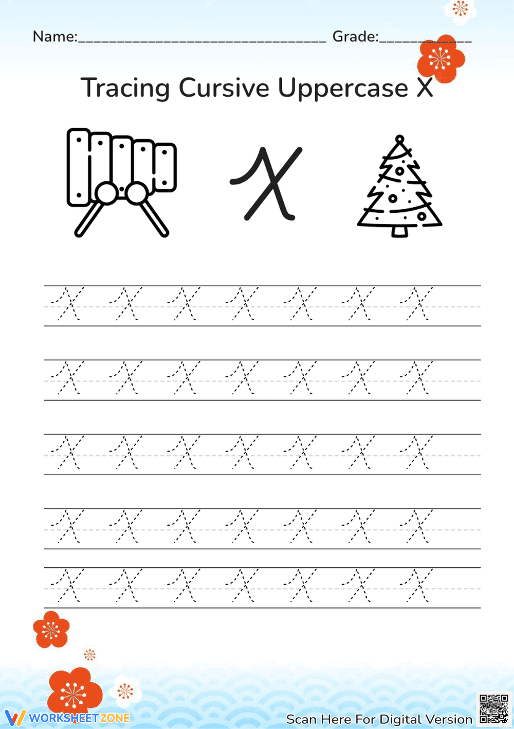 Cursive X Practice Worksheet | Grade 1 Essential - Page 1