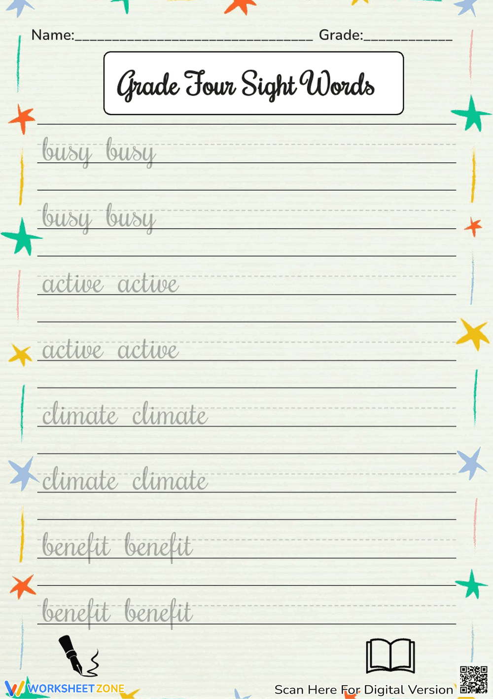 Grade 4 Cursive Sight Words | Essential Practice - Page 1