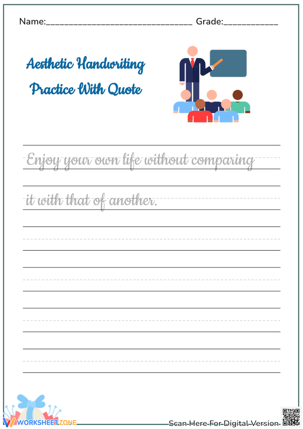 Inspirational Quote Handwriting Practice - Grades 3-8 - Page 1