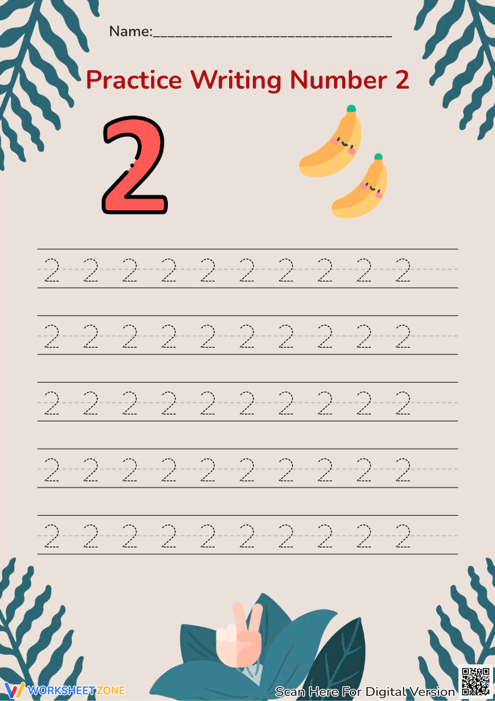 Number 2 Writing Practice | Essential Kindergarten Worksheet - Page 1