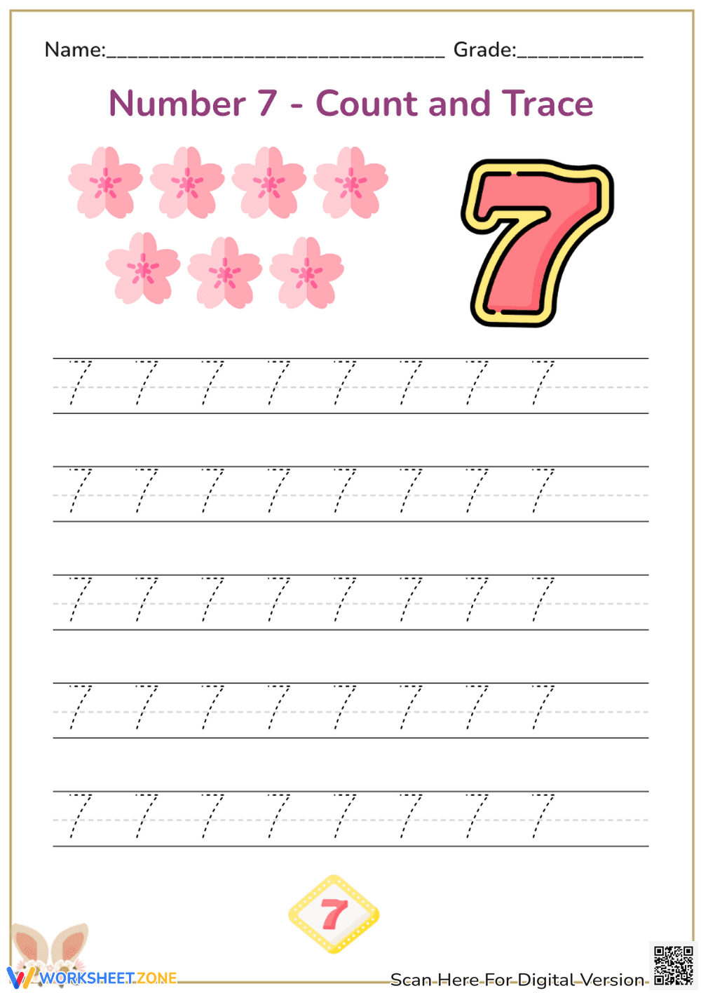 Printable Number 7 Handwriting Practice | Kindergarten - Page 1