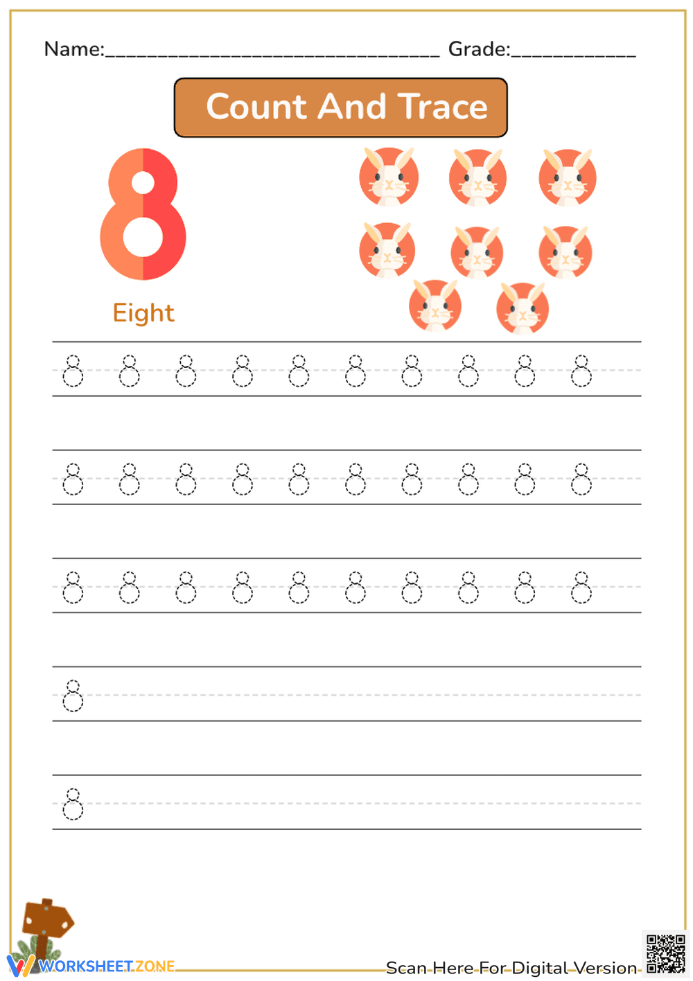 Number 8 Tracing Worksheet | Essential Kindergarten Math - Page 1