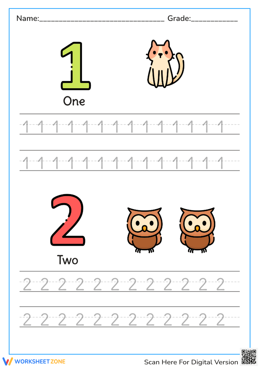 Essential Numbers 1-2 Tracing Worksheet | Grade 2 Ready - Page 1