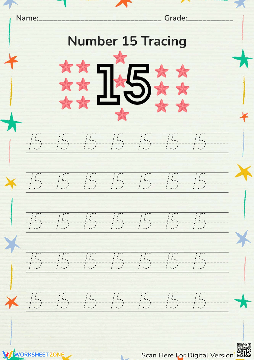 Trace & Learn Number 15: Counting Fun Worksheet - Page 1