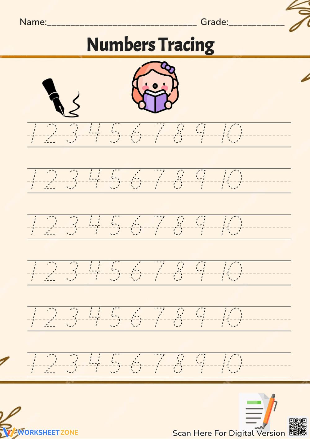 Numbers 1-10 Tracing Worksheet | Essential Grade K-1 - Page 1