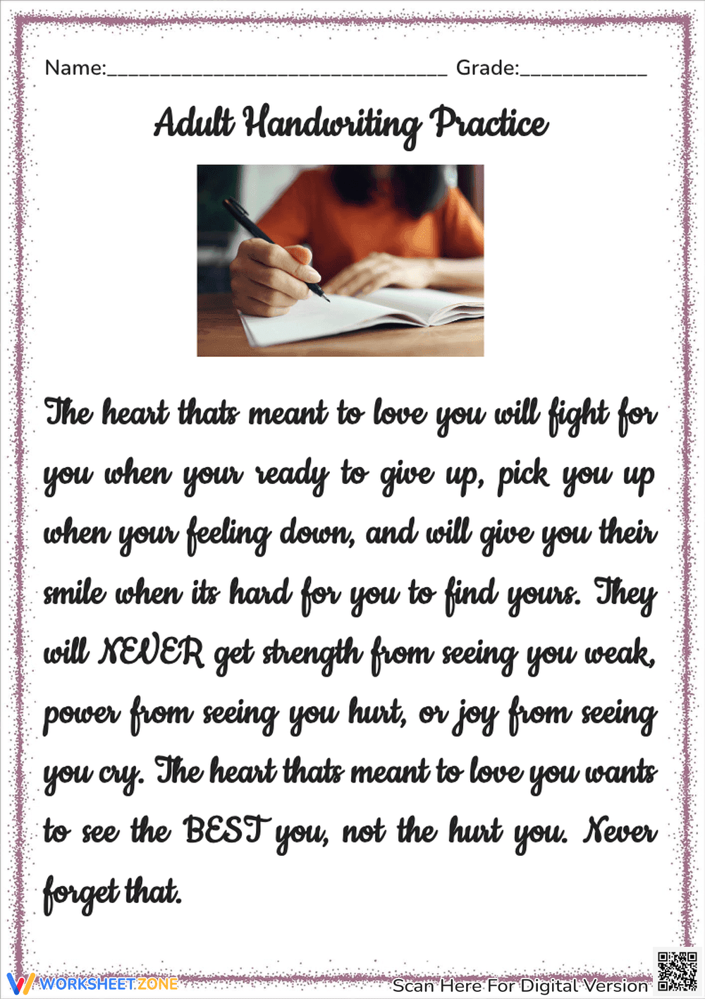 Essential Adult Handwriting Practice | Grade 11-12 - Page 1