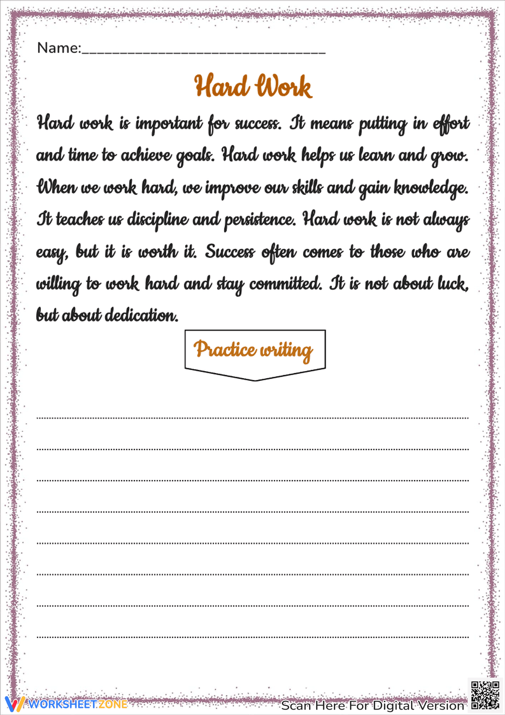 Adult Handwriting Practice: Hard Work Paragraph | Essential - Page 1