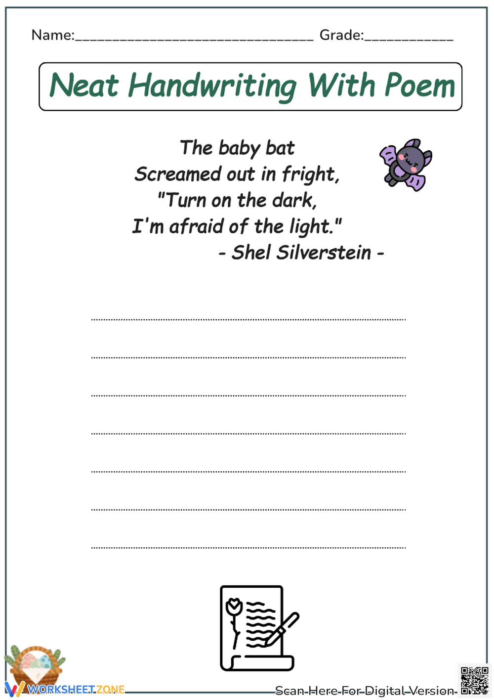 Shel Silverstein Poem Handwriting Practice - Grades 2-4 - Page 1