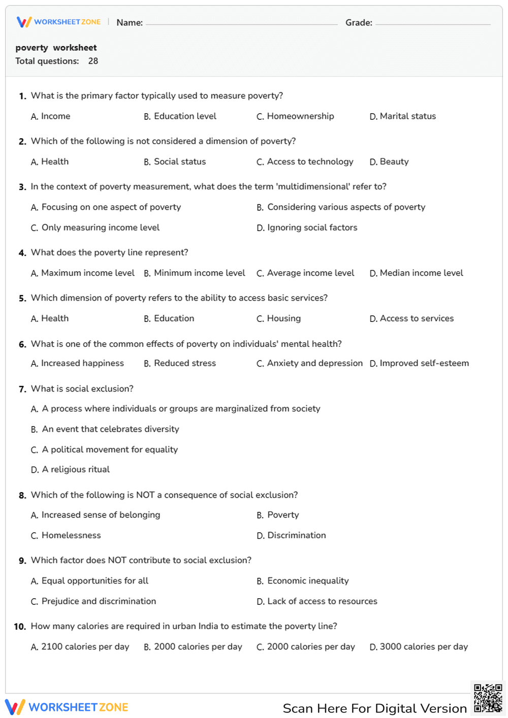 poverty worksheet - Page 1