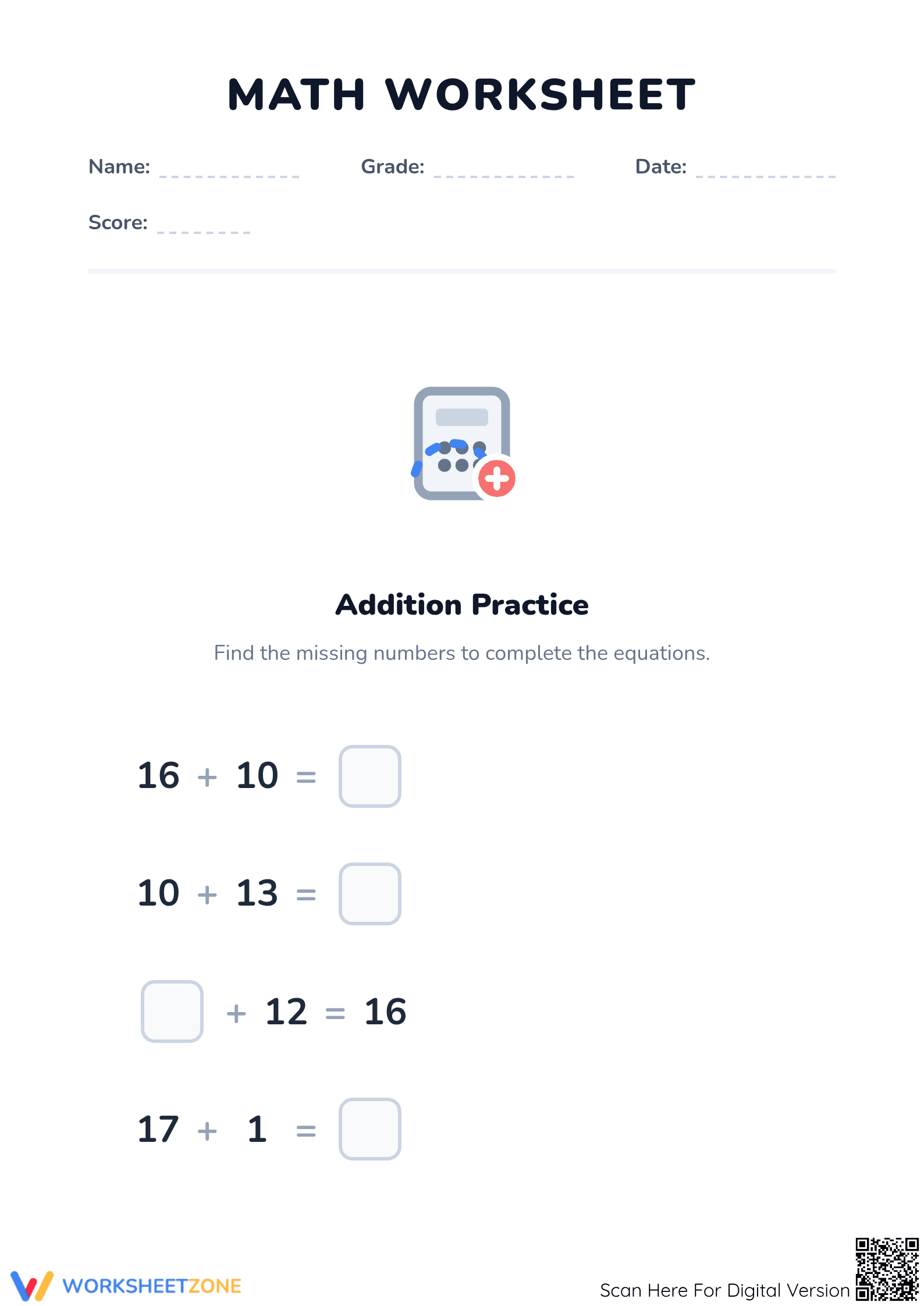 Missing Addends Worksheet | Grade 2 Math Printable - Page 1