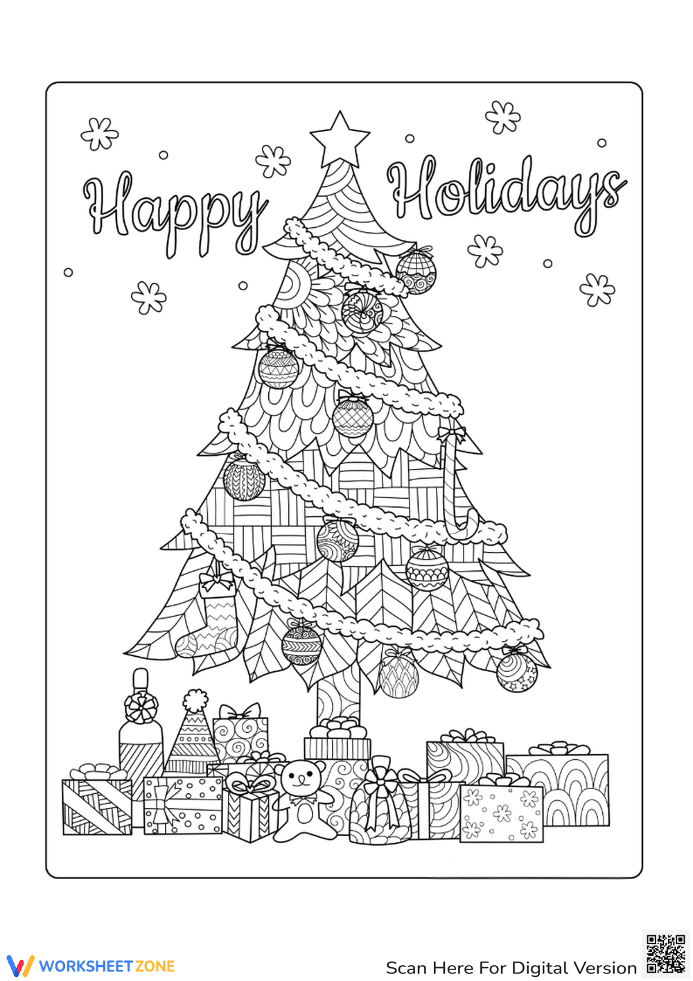 Detailed Christmas Tree Coloring Page - Adults & Teens - Page 1