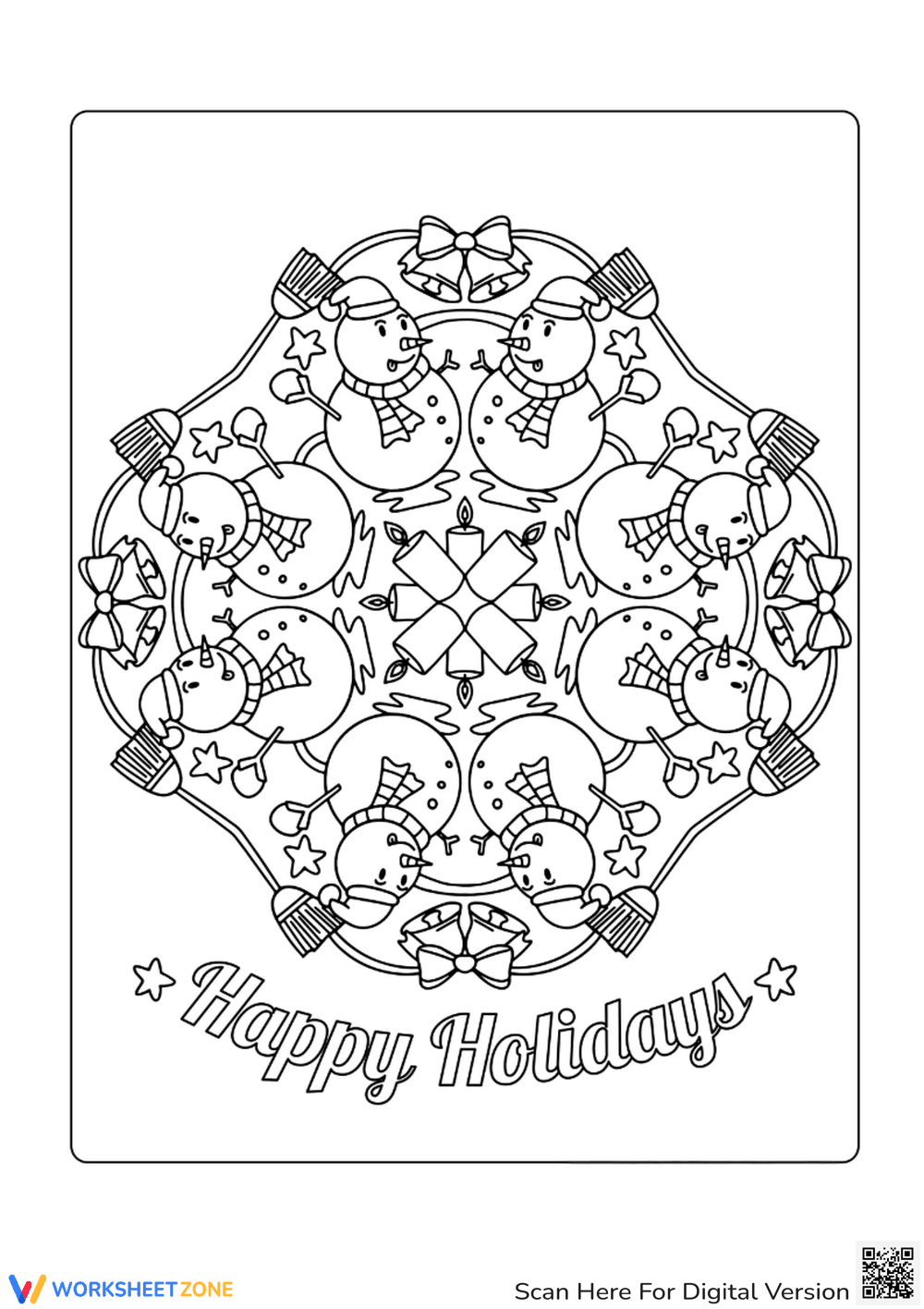 Printable Snowman Mandala Coloring Page | Grade 10 - Page 1
