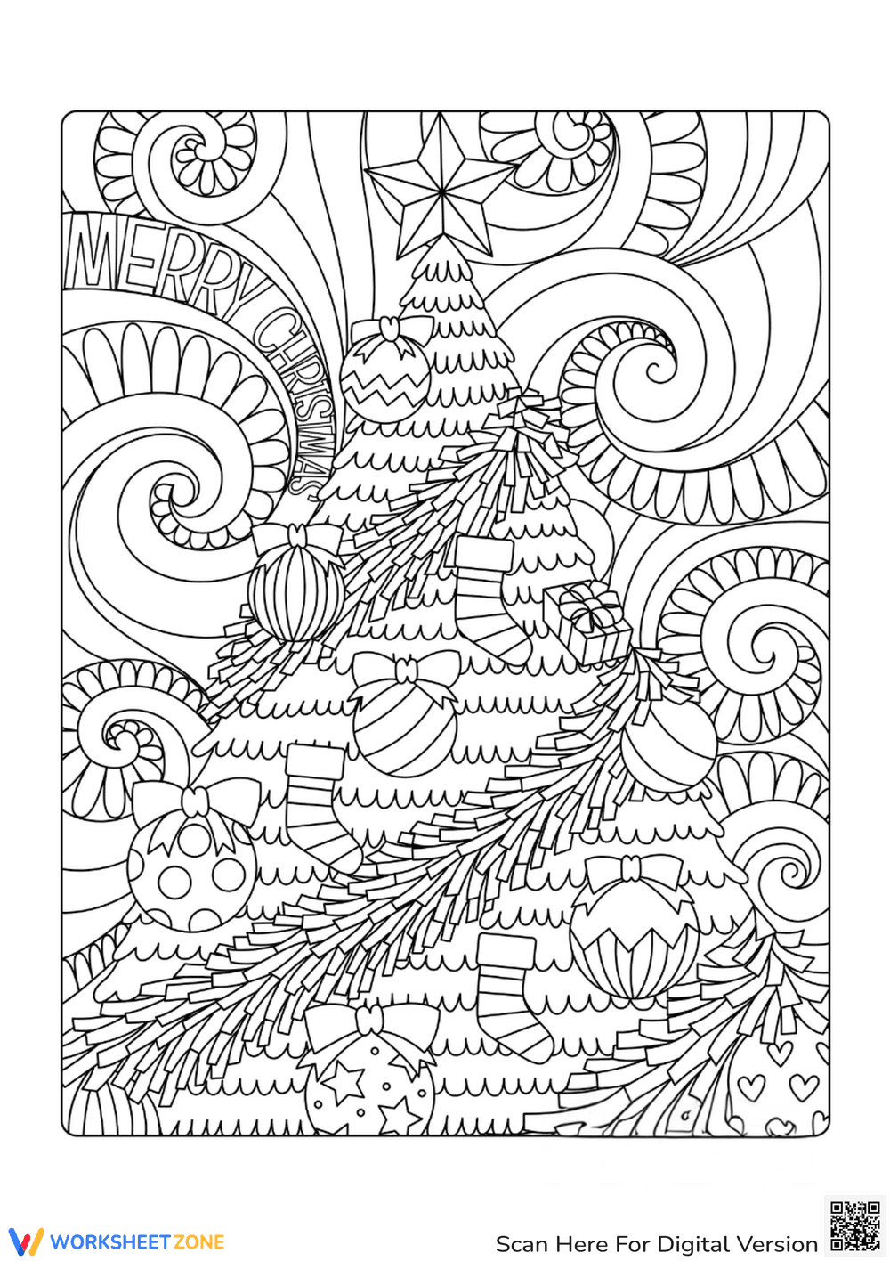 Holiday Tree Coloring Page for Adults - Page 1