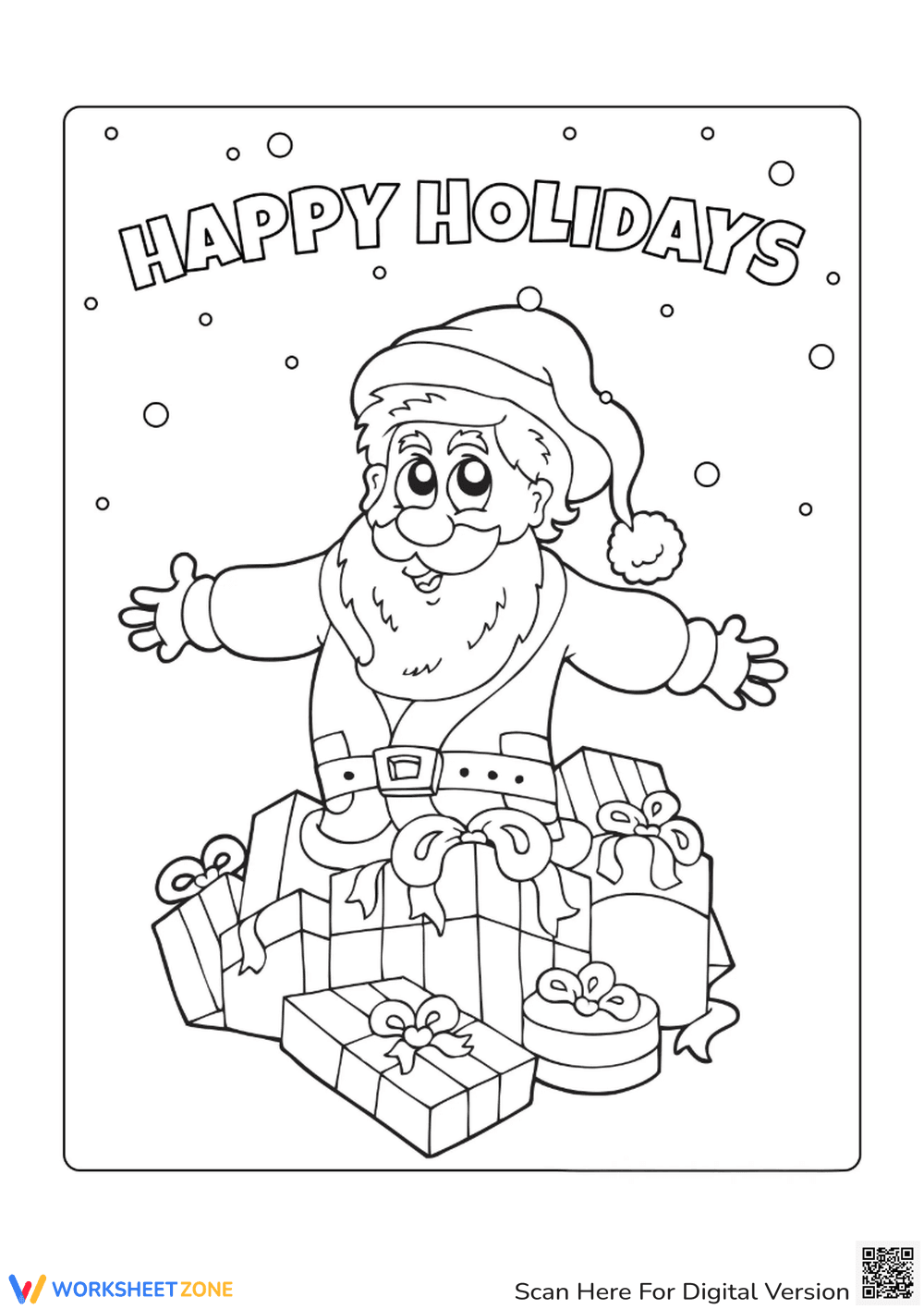 Santa With a Pile of Gifts Coloring Sheet - Page 1