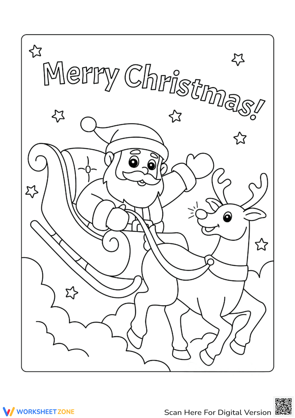 Christmas Santa Sleigh Coloring Page | Essential Grade 1 - Page 1