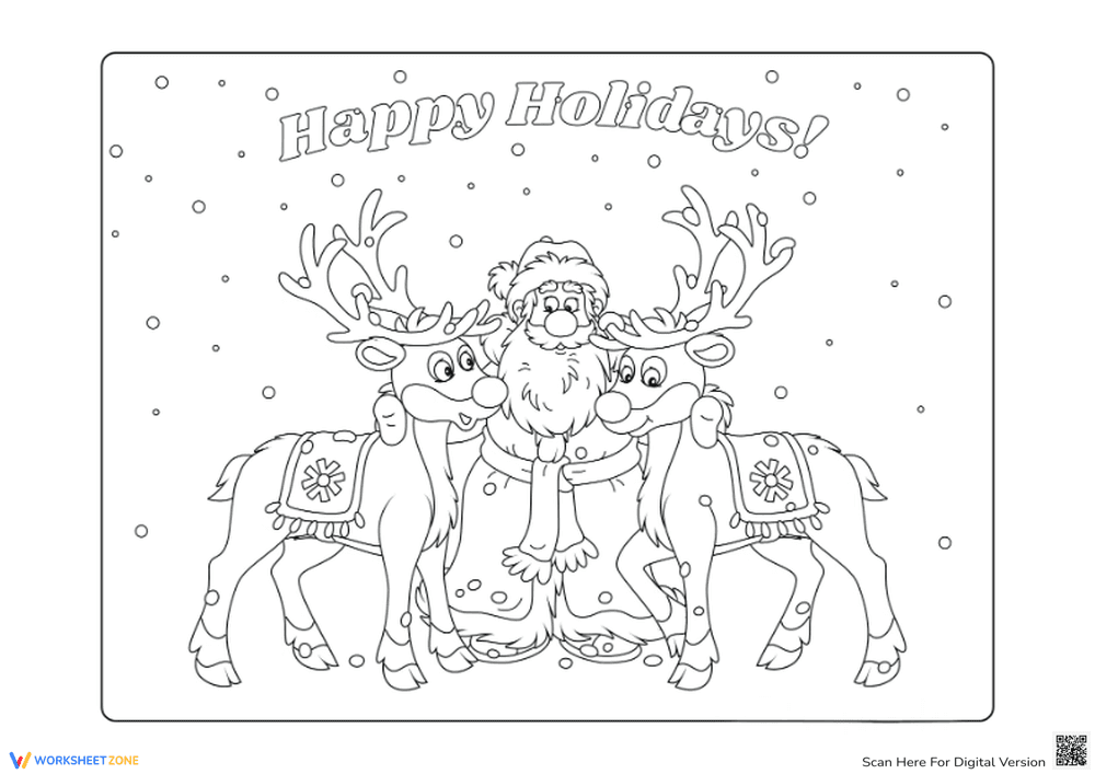 Santa's Reindeer Coloring Page - Christmas Fun! - Page 1