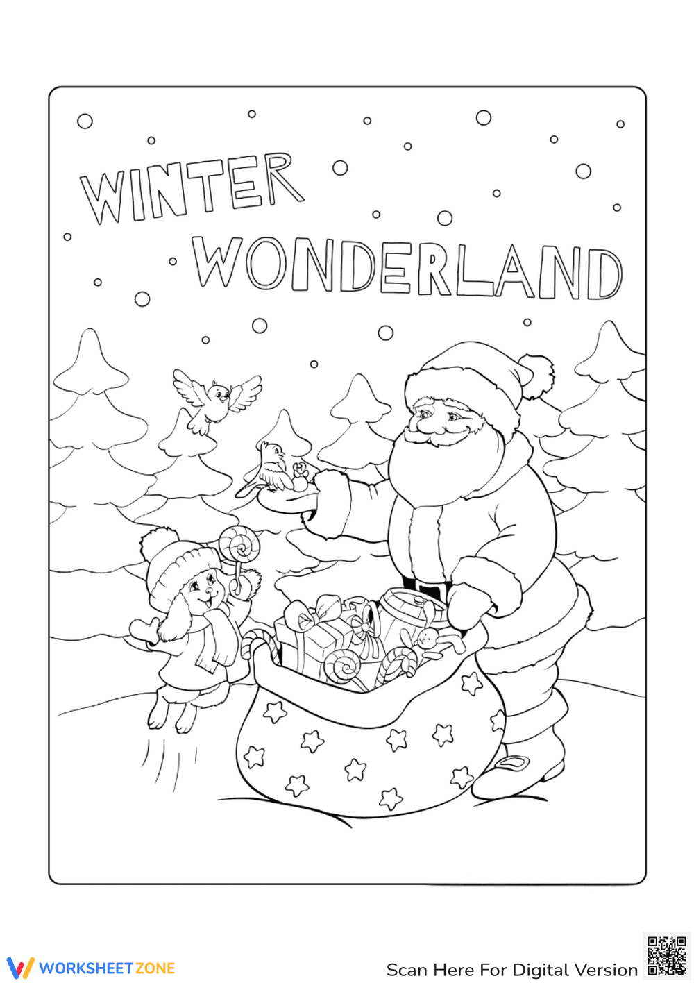 Santa's Winter Wonderland Coloring Page | Grade 1 Ready - Page 1