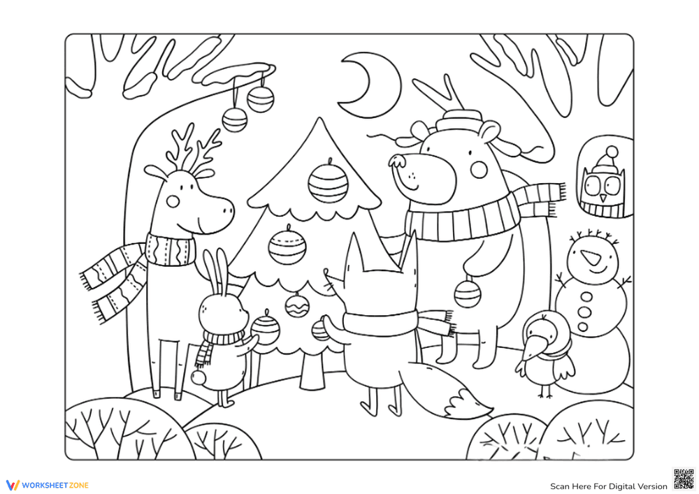 Reindeer & Friends Christmas Coloring Page - Preschool Fun! - Page 1