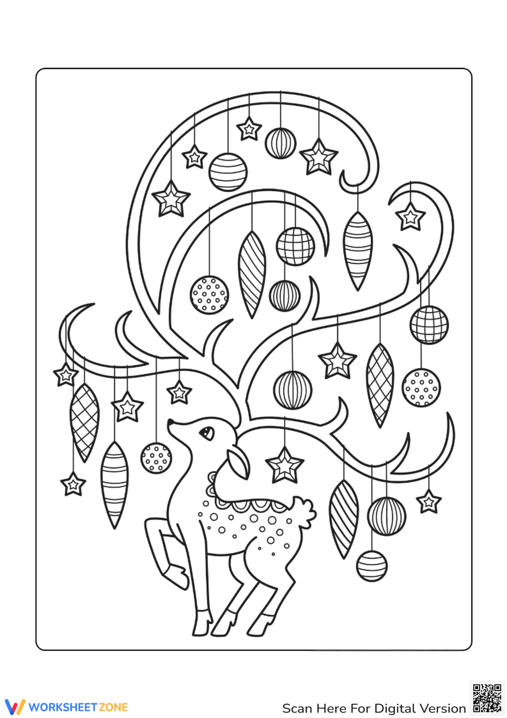 Reindeer Coloring Sheet | Grade 3-4 Printable Ready - Page 1