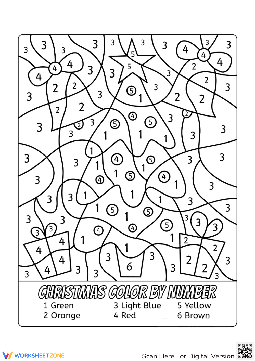 Festive Christmas Tree Color by Number Printable - Page 1