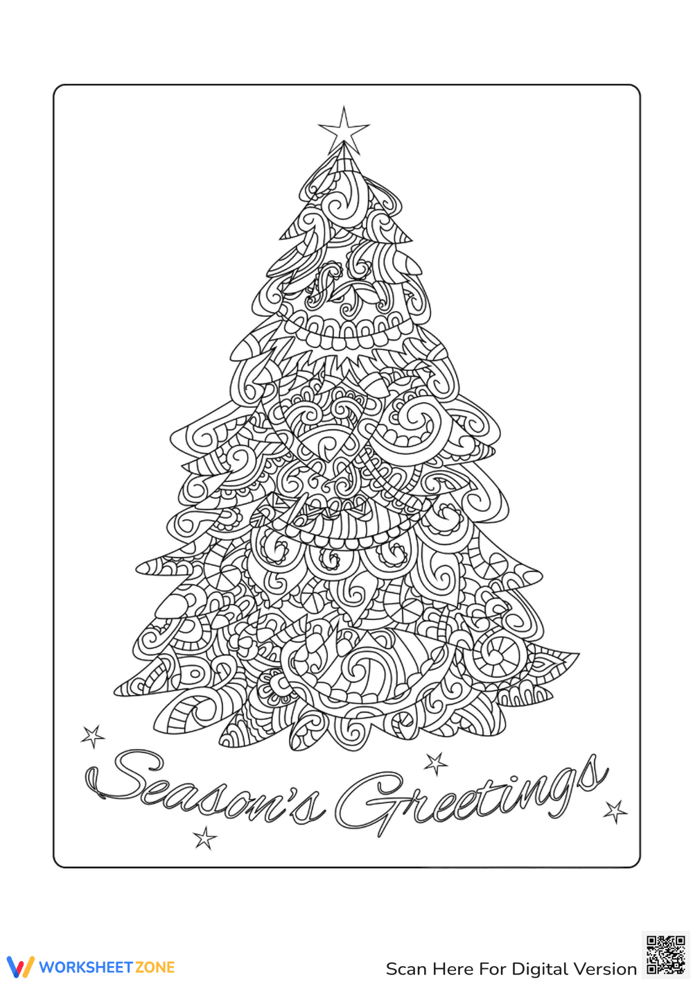 Detailed Christmas Tree for Coloring: Season's Greetings - Page 1