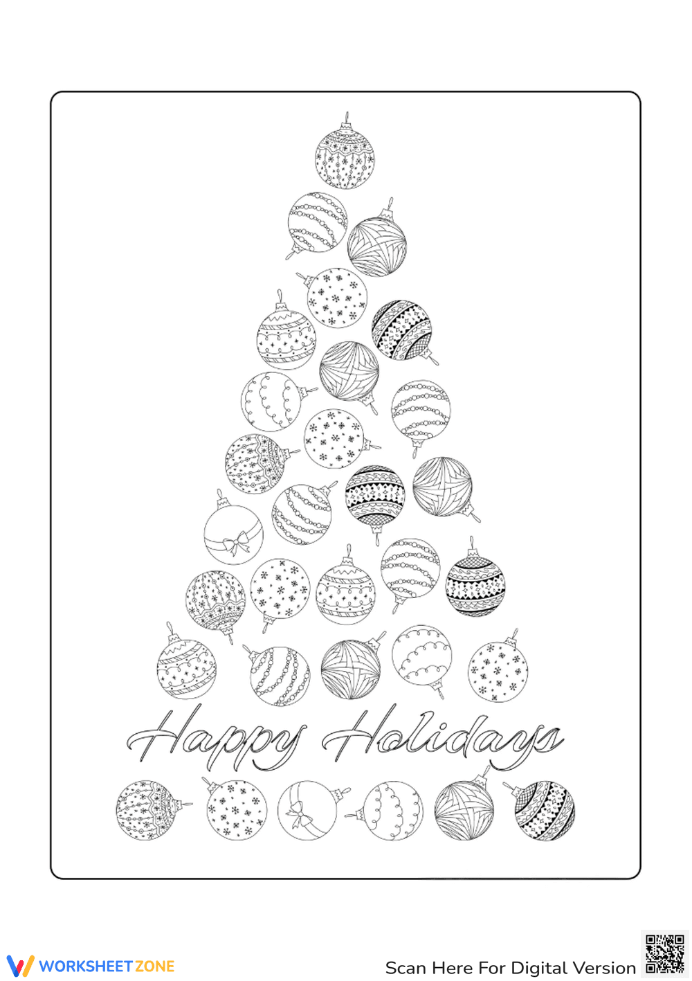 Happy Holidays Coloring: Ornament Tree - Page 1